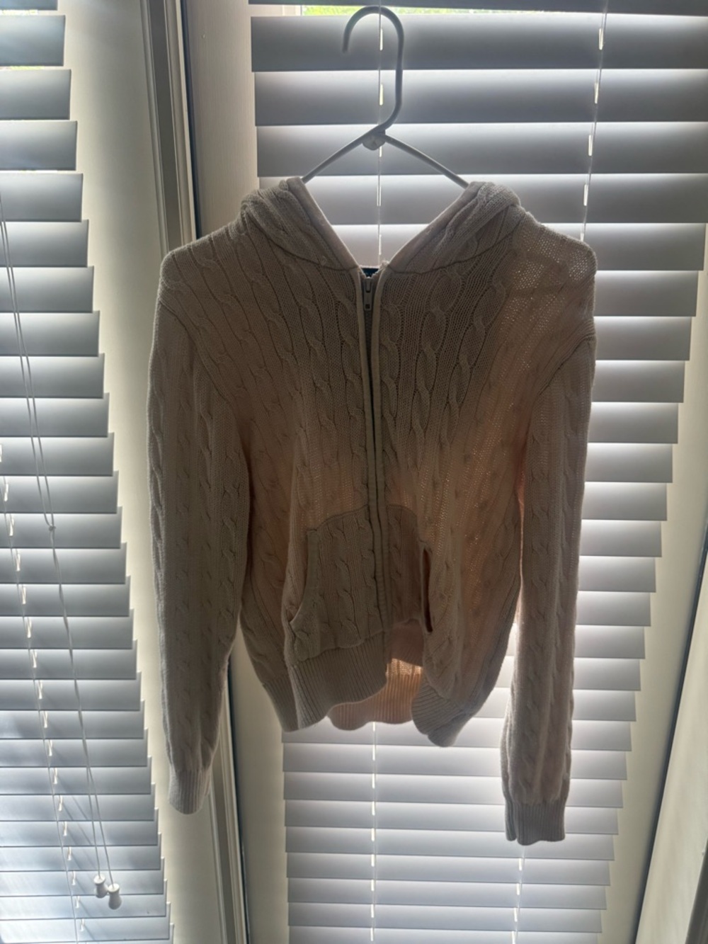 Brandy Melville Cream Cable-Knit Zip Hoodie - Picture 2 of 5